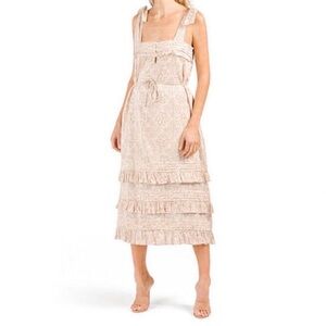 Cleobella Zane Midi Dress Size LG Cream Blush Fil Coupe Tiered Coquette